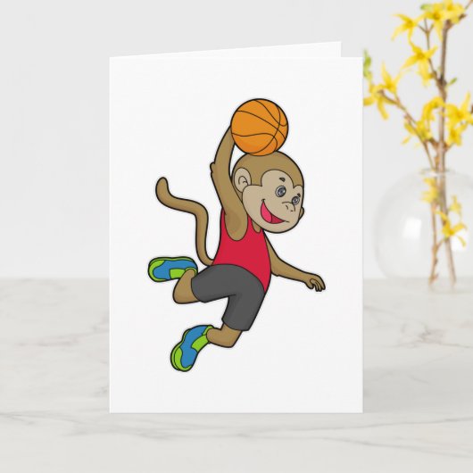 Basketbalspeler van aap Basketbal Kaart (Gele Bloem)