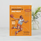 Basketbalspeler verjaardag kaart (Staand voorkant)