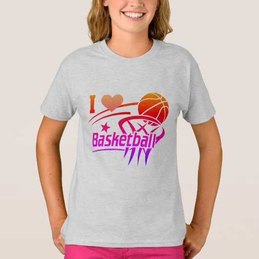 Basketbalspelers, ik hou van basketbal, kleur t-shirt (Voorkant)