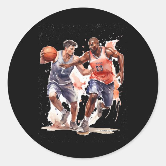 Basketbalspelers Ronde Sticker (Voorkant)