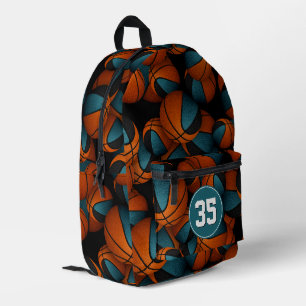 Basketbalspelers turquoise zwarte teamkleuren bedrukte rugzak