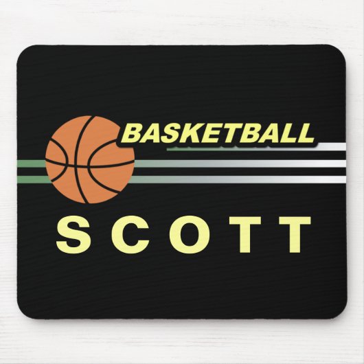 Basketbalsport met zwarte achtergrond Mousepad Muismat (Voorkant)