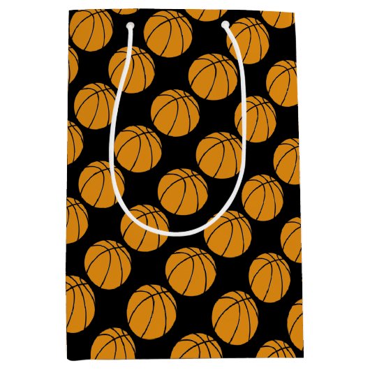Basketbalsport op zwarte achtergrond medium cadeauzakje (Voorkant)