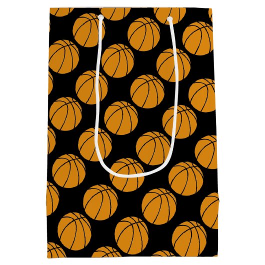 Basketbalsport op zwarte achtergrond medium cadeauzakje (Achterkant)