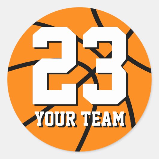 Basketbalsticker nummer 23 | Aanpasbare naam Ronde Sticker (Voorkant)