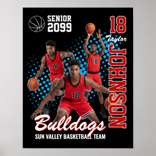 Basketbalteam Aangepaste Foto Senioren Nacht Rood Poster