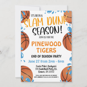 BASKETBALTEAM EINDE SEASON PARTIJ INVITATIE KAART