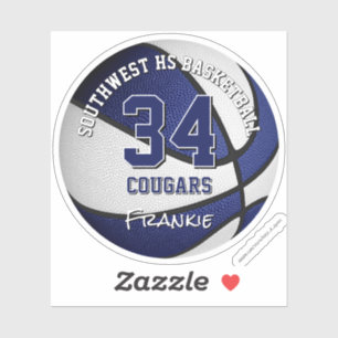 Basketbalteam kleuren kinder naam blauw wit sticker