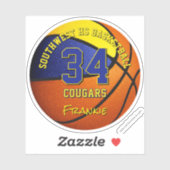 Basketbalteam kleurt kinder naam blauw goud sticker (Vel)