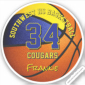 Basketbalteam kleurt kinder naam blauw goud sticker (Voorkant)