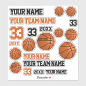 Basketbalteam Naam Nummer Jaar Basketbalspeler Sticker (Vel)