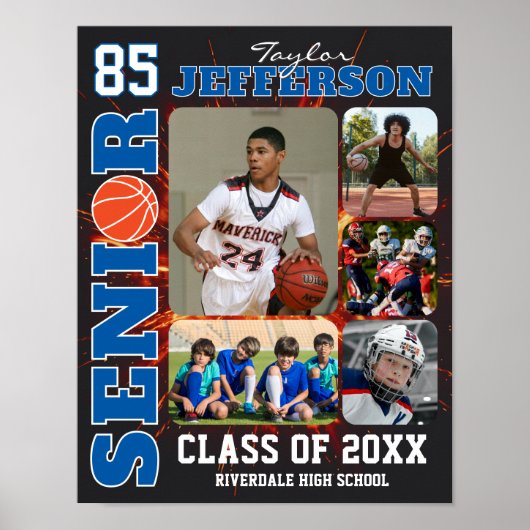 Basketbalteam Speler Fotocollage Senior Night Poster (Voorkant)