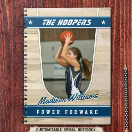 Basketbalteamspeler Aandenken in Blauw Spiraal Notitieboek