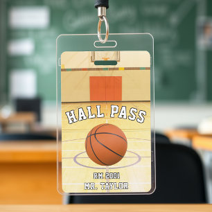 Basketbalveld Coach Docent Student Hall Pass Badge
