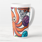Basketsbal Octopus Pret Cartoon Kunst Latte Mok (Rechterhoek)