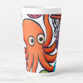 Basketsbal Octopus Pret Cartoon Kunst Latte Mok (Voorkant)