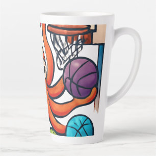 Basketsbal Octopus Pret Cartoon Kunst Latte Mok