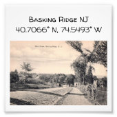 Basking Ridge NJ Map Coordinate 1906  Style Foto Afdruk (Voorkant)
