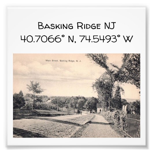 Basking Ridge NJ Map Coordinate 1906  Style Foto Afdruk (Voorkant)