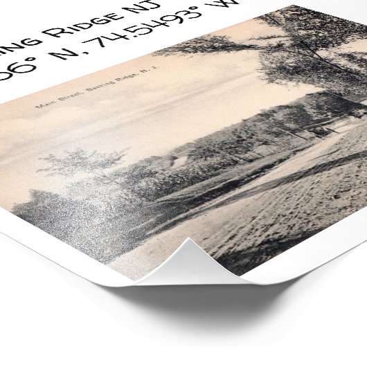 Basking Ridge NJ Map Coordinate 1906  Style Foto Afdruk (Hoek)