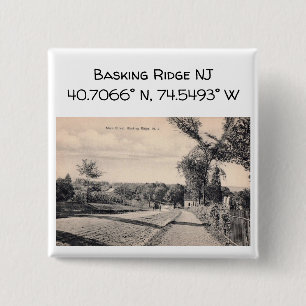 Basking Ridge NJ Map Coordinate 1906  Style Vierkante Button 5,1 Cm