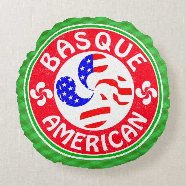 Baskische Amerikaanse Lauburu Cross Round Pillow Rond Kussen (Voorkant)