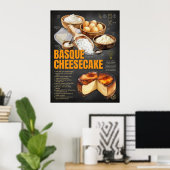 Baskische cheesecake recept krijtbord keuken kunst poster (Thuiskantoor)