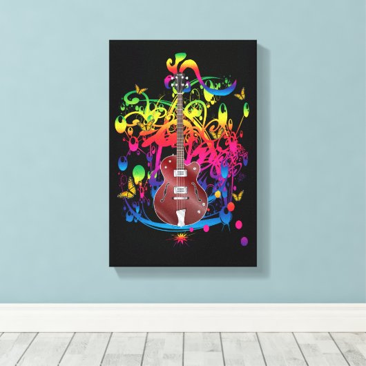 Baskitaar kleurensplash canvas afdruk (Insitu (Houten vloer))