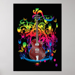 Baskitaar kleurensplash poster