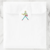 Baskitaar Stickman Ronde Sticker (Tas)
