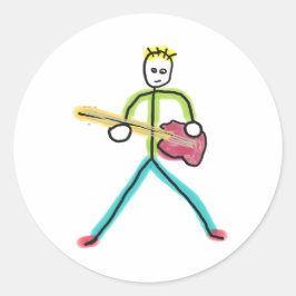 Baskitaar Stickman Ronde Sticker