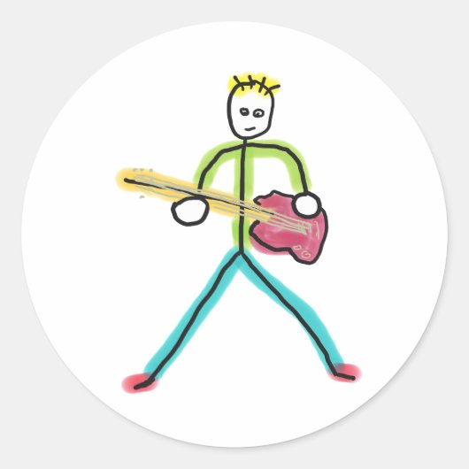 Baskitaar Stickman Ronde Sticker (Voorkant)