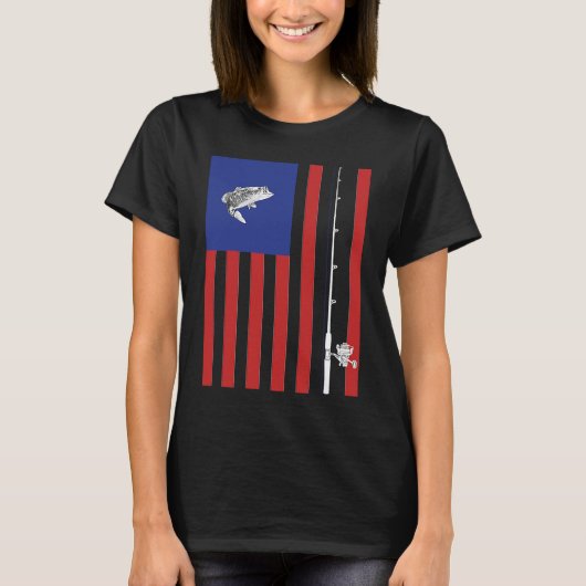 Bass American Flag Fishing Pole T-shirt (Voorkant)