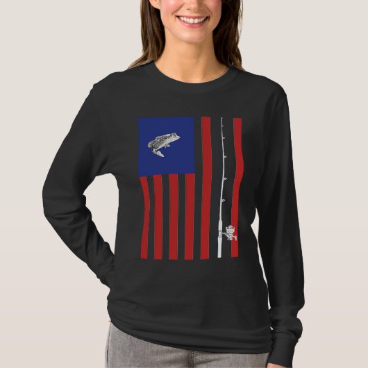Bass American Flag Fishing Pole T-shirt (Voorkant)