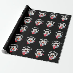 Bass-ball Funny Baseball Bass Pun Dark BG Cadeaupapier