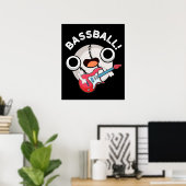 Bass-ball Funny Baseball Bass Pun Dark BG Poster (Thuiskantoor)