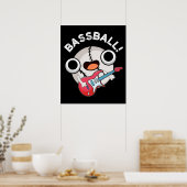 Bass-ball Funny Baseball Bass Pun Dark BG Poster (Keuken)