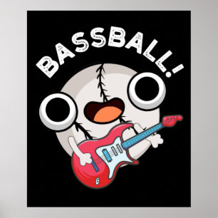 Bass-ball Funny Baseball Bass Pun Dark BG Poster