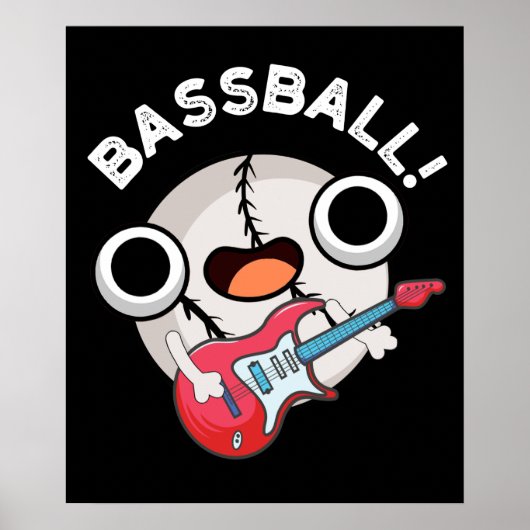 Bass-ball Funny Baseball Bass Pun Dark BG Poster (Voorkant)