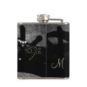 Bass bevindt zich onderaan de Alles-muziekfles Heupfles (Achterkant)