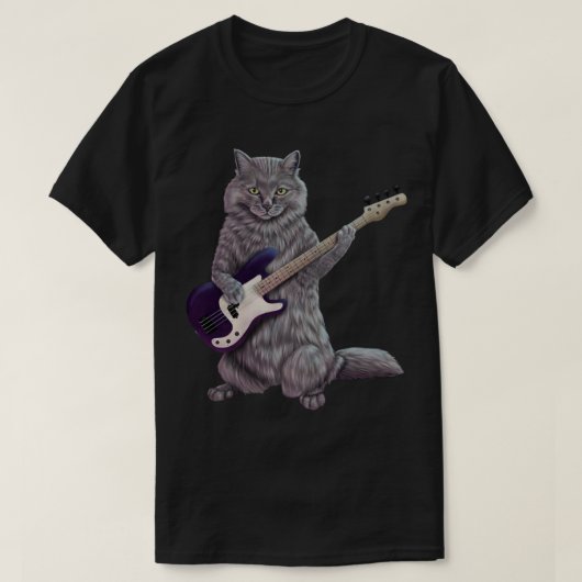 Bass Cat-Rock band kat dat gitaar speelt T-shirt (Design voorkant)