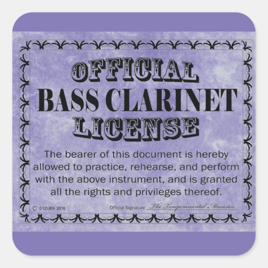 Bass Clarinet License Square Sticker (Voorkant)