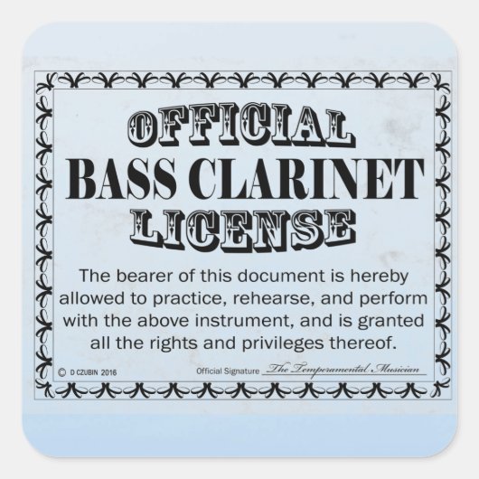 Bass Clarinet License Square Sticker (Voorkant)