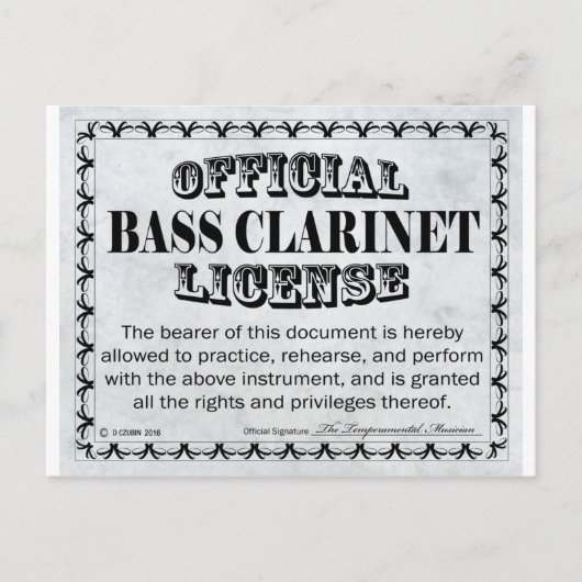 Bass Clarinet-licentie Briefkaart (Voorkant)