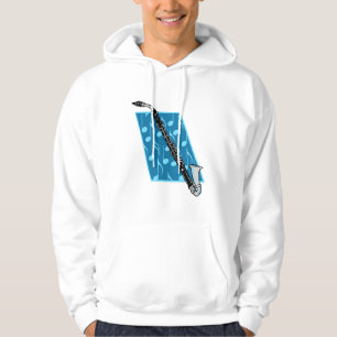 Bass Clarinet met blauwe achtergrond en Muzieknote Hoodie