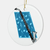 Bass Clarinet met blauwe achtergrond en Muzieknote Keramisch Ornament (Links)