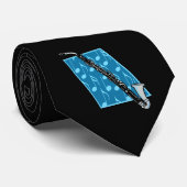 Bass Clarinet met blauwe achtergrond en Muzieknote Stropdas (Opgerold)