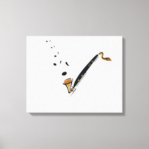 Bass Clarinet met muzieknoten Canvas Afdruk