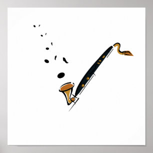 Bass Clarinet met muzieknoten Poster