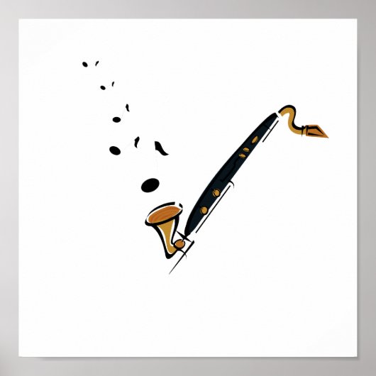 Bass Clarinet met muzieknoten Poster (Voorkant)